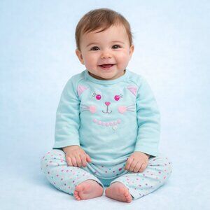 Garanimals Baby Girl 2-Piece Outfit Kitten Top & Polka Dot Pants 0–3 Months